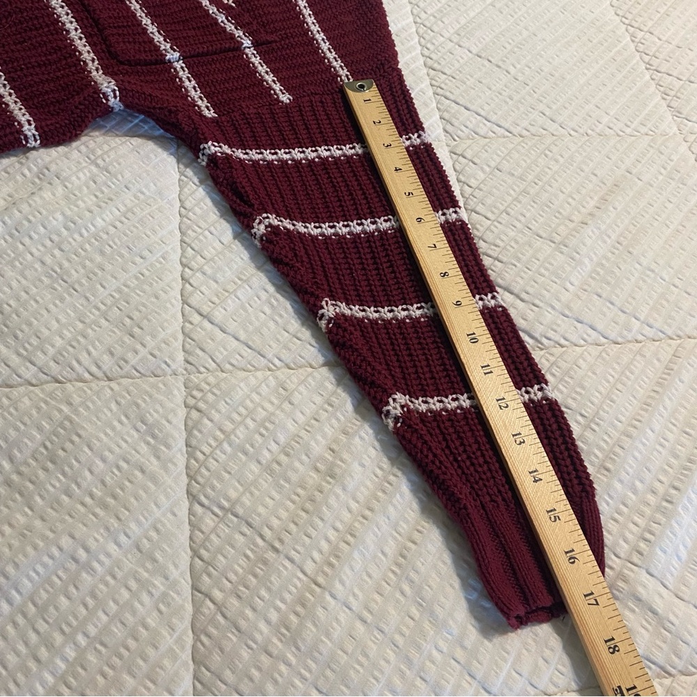 AMERICAN EAGLE knit burgundy white striped boatneck sweater w/ front pocket XL - Picture 7 of 11